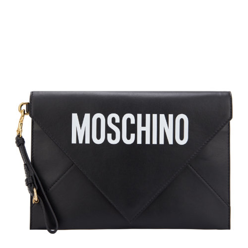 MOSCHINO/莫斯奇诺 男女同款 中性小牛皮时尚字母LOGO印花信封包手拿包腕包 7A8414-8001多色可选