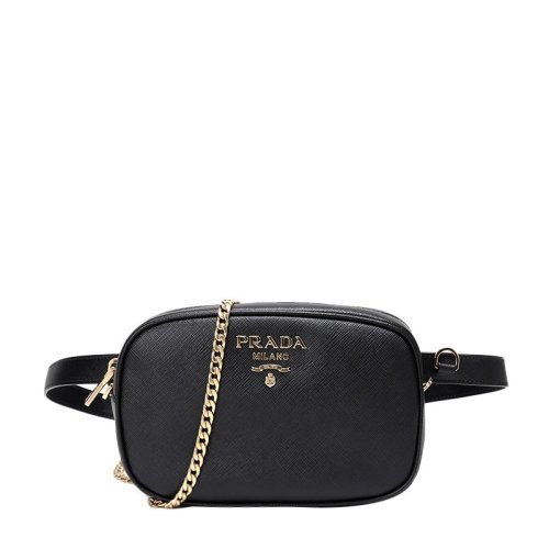 PRADA/普拉达 女士牛皮金色LOGO徽标时尚腰包单肩包斜挎包链条包两用包女包 多色可选