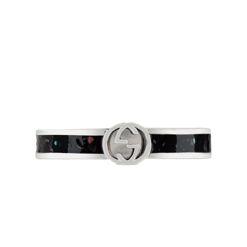 GUCCI/古驰 22新款 男女同款互扣式双G黑色珐琅925纯银装饰性山脊图案戒指?701620J84101064