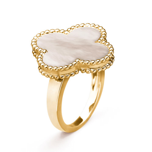 Van Cleef & Arpels/梵克雅宝 经典款MagicAlhambra系列 18K金黄金镶嵌白色珍珠母四叶草戒指