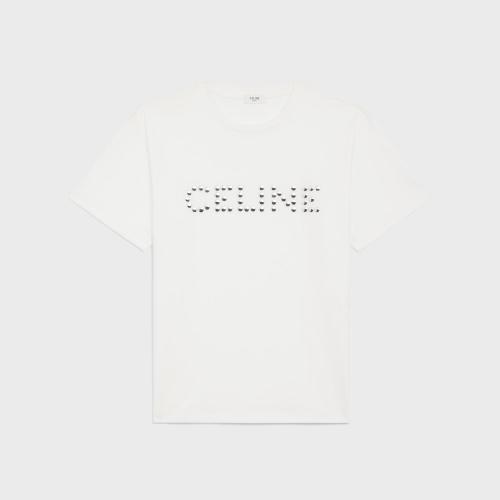  CELINE赛琳思琳 22年秋冬 男士 短袖T恤 CELINE棉质平纹针织饰钉宽松T恤 2X50C671Q.01SB