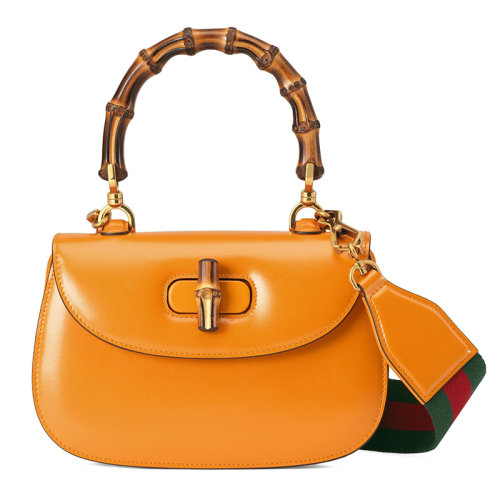 GUCCI/古驰  女士小号黄色皮革竹节配件附皮革和织带互换肩带竹子提手饰面斜跨单肩手提包67579710ODT7769