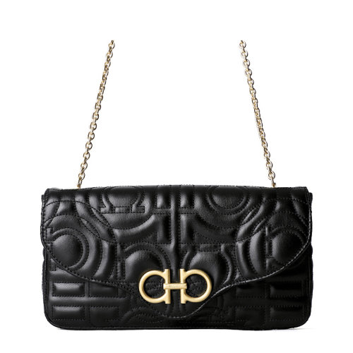 Salvatore Ferragamo/菲拉格慕 女士黑色Gancio搭扣链条包斜挎包单肩包女包 22-D699-712969（预售4-5周发货）