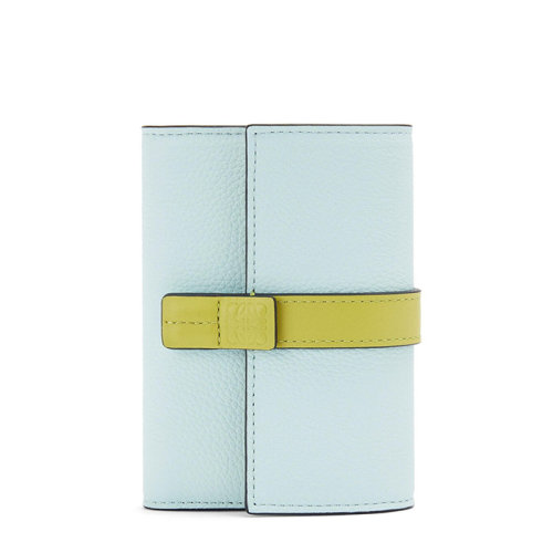 LOEWE/罗意威  女士小号水晶蓝色柠檬黄色柔软粒面小牛皮竖款按扣钱包00106409