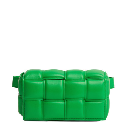 Bottega Veneta/葆蝶家 22新款Cassette系列 女士鹦鹉绿色Intreccio编织绗缝羊皮革斜挎腰包710075VCQR13724
