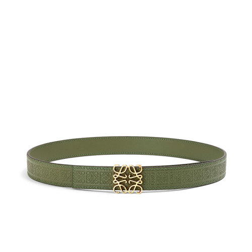 LOEWE/罗意威 22年早春新款 Anagram系列 女士牛油果绿色丝绸牛皮革老花压花金扣双面腰带28毫米E619Z26X02-3966