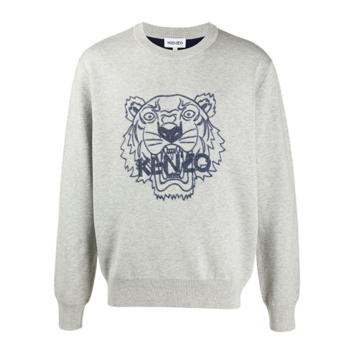 Kenzo 高田贤三 男装 服装 灰色羊毛经典虎头圆领 男士毛衣