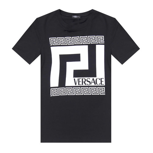 VERSACE/范思哲 女士黑色棉质经典字母徽标印花装饰罗纹圆领上衣短袖T恤 1001516-1A00769-2B020
