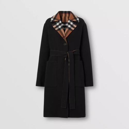  BURBERRY 22年秋冬 女士 双面两穿格纹羊毛大衣 80563311