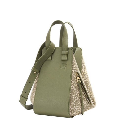 Loewe/罗意威 22春夏新款Hammock系列 女士小号牛油果绿色提花布和牛皮革拼接可手提单肩斜挎吊床包 0010701407