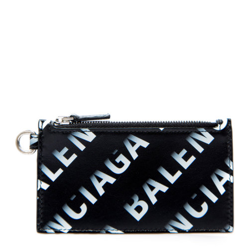Balenciaga/巴黎世家 男士黑色小牛皮字母LOGO徽标印花多卡位拉链开合可拆卸肩带卡夹零钱包男包 594548-1WV03-1160