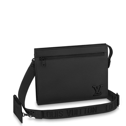 Louis Vuitton/路易威登 22春夏新款 MESSENGER VOYAGE系列 男士黑色牛皮革徽标装饰黑扣配可拆卸小袋配可拆卸肩带单肩斜挎手拿包M59329