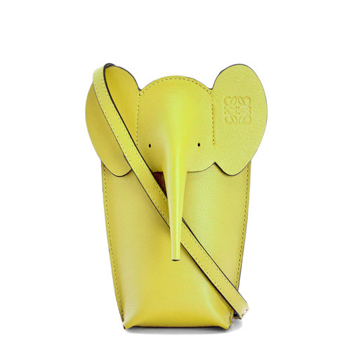 LOEWE/罗意威 Elephant Pocket系列 女士柠檬黄色小牛皮大象形状单肩斜挎手机包0010641777