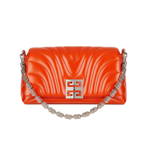 Givenchy/纪梵希 22新款 女士橙色绗缝小牛皮配有金属磁扣翻盖金属链短肩带银色饰面金属单肩斜挎包BB50QAB1LK-801