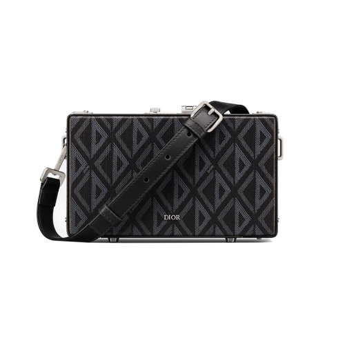 DIOR/迪奥 23新款 男士黑色帆布配皮镀钌黄铜字母标志锁扣开合拆卸调节肩带单肩包1LXPO029CDP_H43E