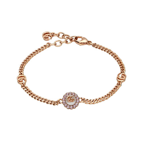 GUCCI/古驰 22新款 女士玫瑰金色金属饰双G吊坠搭扣锁链水晶树脂花朵手链702604I98755570