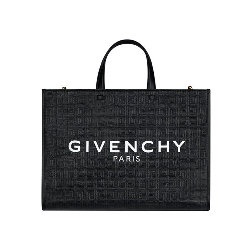 Givenchy/纪梵希 22新款 Cabas G系列 女士中号黑色涂层帆布白色字母标志拆卸小牛皮宽肩带皮革手柄金色饰面单肩斜挎手提托特包BB50N2B1GT-001