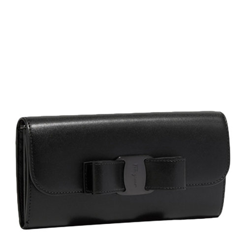 Salvatore Ferragamo/菲拉格慕 女士黑色牛皮蝴蝶扣钱包卡包女包 22-D269-691214（99新S级未使用）