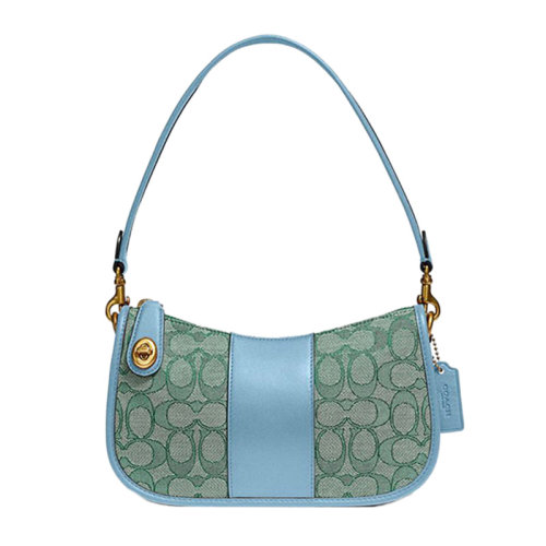 COACH/蔻驰【专柜款】SWINGER系列小号女士海军蓝多色织物配皮经典双C字母徽标印花单肩包手提包腋下包女包 C0721B4RH3