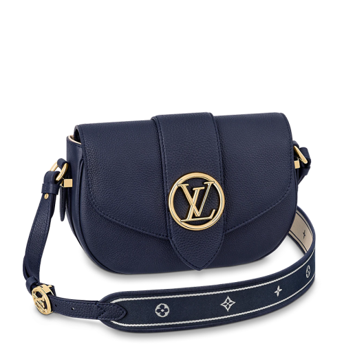 Louis Vuitton/路易威登 22春夏新款PONT 9 SOFT系列 女士中号海军蓝粒面牛皮革金扣翻盖开合单肩斜挎包M59300