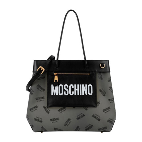 MOSCHINO/莫斯奇诺 女士黑色聚氨酯经典字母徽标印花装饰时尚简约单肩包斜挎包手提包购物包女包 7515-8214-1555