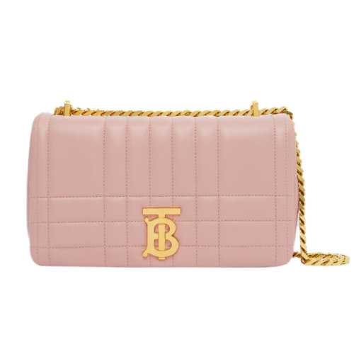 BURBERRY/博柏利 22新款 Lola系列 女士小号粉色鞣制粒面皮革字母标志顶部翻盖磁扣开合字母抛光金属肩背斜挎包80630071
