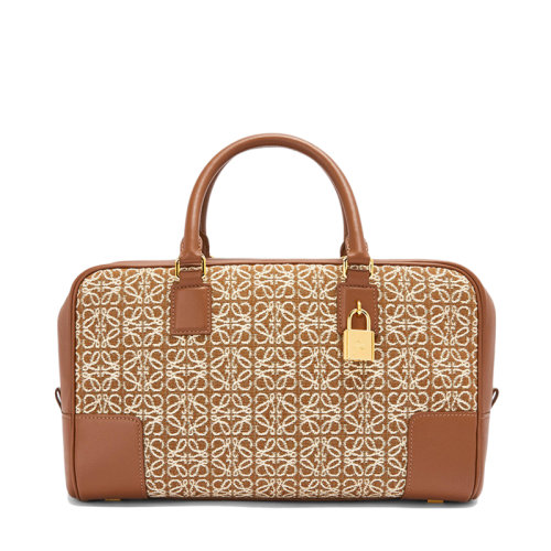 LOEWE/罗意威 22春夏新款Amazona 28系列 女士棕褐色山核桃色老花提花织物配皮单肩手提包A039N08X02-2713