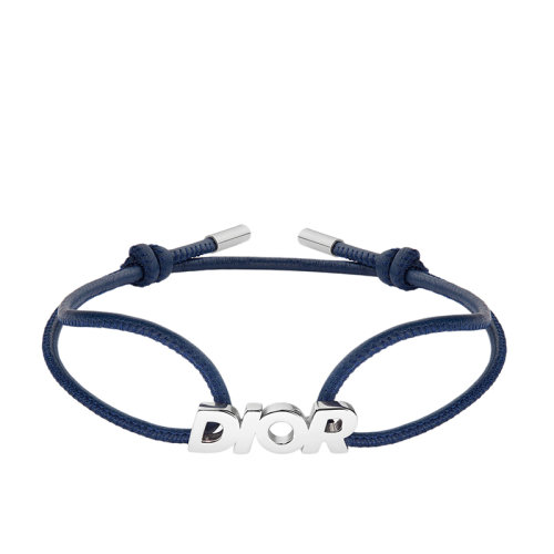 DIOR/迪奥  男士蓝色牛皮绳银质DIOR字母手链B1403HOMST_D014