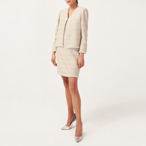 【21春夏新款】St.John/盛蔷女士米白色针织短款夹克外套女士夹克K613020