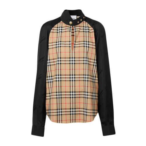 BURBERRY/博柏利女装 服装 关晓彤同款 时尚经典款格纹衬衣 女士长袖衬衫格纹拼接