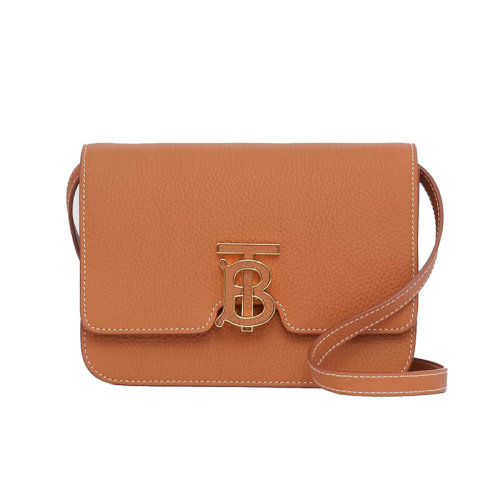 BURBERRY/博柏利 22新款 女士赤褐色皮革翻盖开合字母抛光金属配件调节拆卸肩带单肩斜挎手拿包80491251