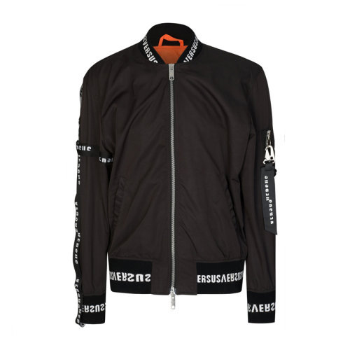 VERSACE/范思哲 男士黑色尼龙经典字母徽标印花装饰拉链开合长袖上衣外套夹克 BU50424-BT10674-B1008