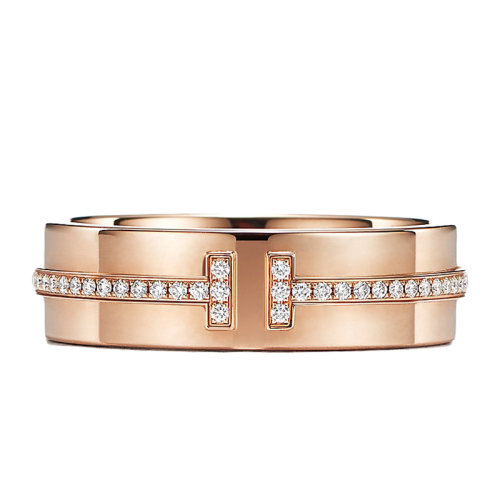 Tiffany & Co./蒂芙尼 18K金 玫瑰金 镶钻宽式戒指GRP09040