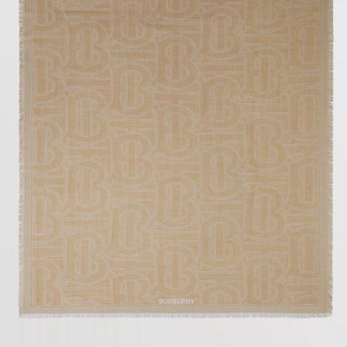  BURBERRY 22年秋冬 女士 专属标识图案丝毛混纺轻盈提花围巾 80490201