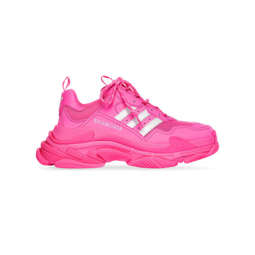 Balenciaga/巴黎世家 22年秋冬新款 ADIDAS联名TRIPLE S系列 女士荧光粉色/白色双层泡沫和网布运动鞋712764W2ZB65590