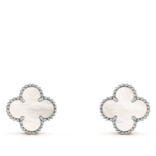Van Cleef & Arpels/梵克雅宝 经典款Vintage Alhambra 女士四叶草白色珍珠母贝耳环 VCARF48600
