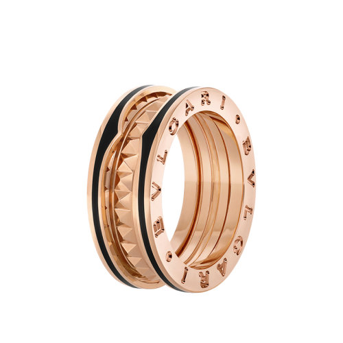 BVLGARI/宝格丽 B.ZERO1系列 玫瑰金嵌入黑陶瓷两排摇滚戒指  戒指/指环  357996