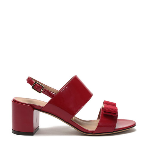 SalvatoreFerragamo/菲拉格慕 女士GIULIA1系列 漆皮蝴蝶结粗跟凉鞋 0725966