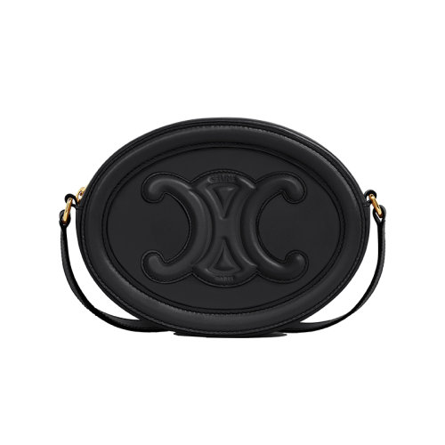 CELINE/赛琳 22新款CUIR TRIOMPHE系列 女士黑色光滑小牛皮凯旋印花椭圆形单肩斜挎手拿包198603DXC.38NO