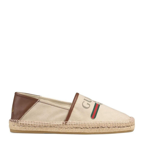 GUCCI/古驰 男士米色帆布草编鞋休闲套脚折叠鞋平底鞋布鞋男鞋 523203-9SJ10-9075