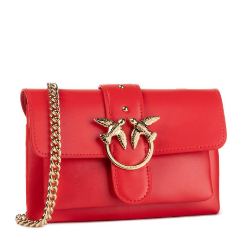Pinko/品高  女士红色小牛皮,Saffiano皮革铆钉燕子装饰链条包时尚单肩包