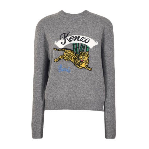 Kenzo 高田贤三  女士纯羊毛卧虎刺绣LOGO绣标时尚休闲羊毛衫毛衣