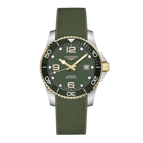 LONGINES/浪琴 康卡斯潜水系列 男女通用自动机械机芯绿色亚光橡胶表带表盘防反光抗磨损蓝宝石表镜41毫米手表L3.781.3.06.9
