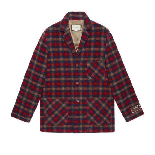  GUCCI古驰 22年秋冬 男士 饰Gucci标签格纹羊毛夹克 654840 ZAE13 4368