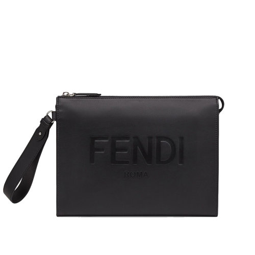 FENDI/芬迪  男士小牛皮黑色Fendi刻字手拿包 带内部名片夹7VA491AFBFF0GXN