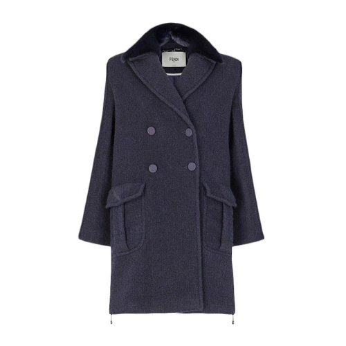 FENDI/芬迪  女士蓝色羊毛双排扣口袋拼接大衣外套 F8551A5FUF14FC