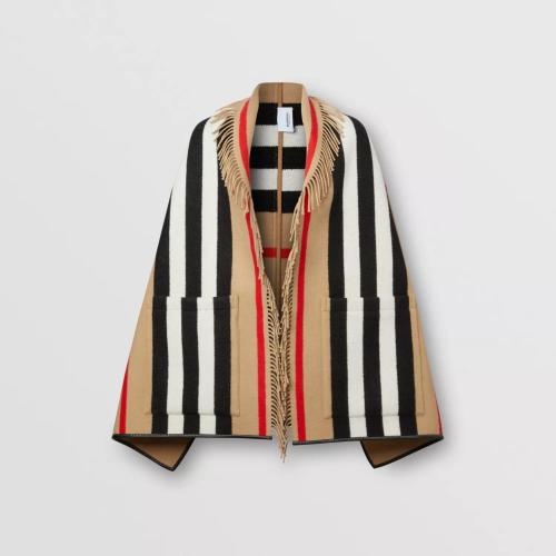  BURBERRY 22年秋冬 女士 标志性条纹羊毛混纺提花披肩 80194151 预定商品1-3周发货