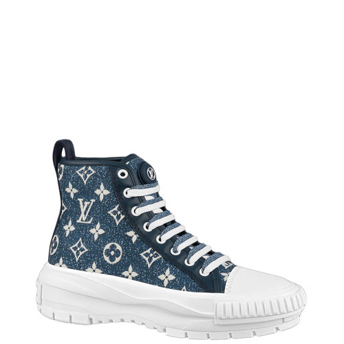 Louis Vuitton/路易威登 22年早春新款 MONTANTE LV SQUAD系列 女士海军蓝色牛仔布老花印花高帮运动鞋帆布鞋1A9S12