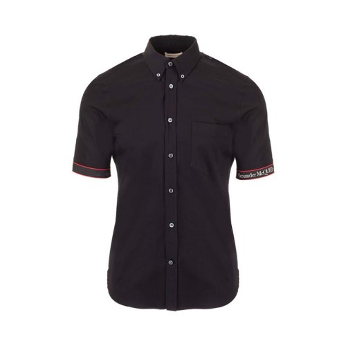 Alexander McQueen/亚历山大麦昆 男士黑色棉质短袖衬衫 642400 QQN44 1000 PLFSX