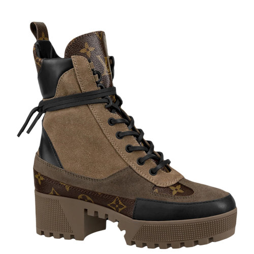 Louis Vuitton/路易威登 22年早春新款 LAUREATE系列 女士浅褐色麂皮小牛皮和漆皮老花帆布沙漠靴1A4XYG